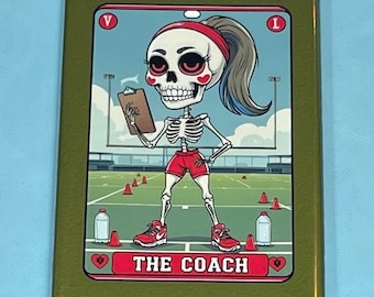 The Coach Skeleton Rectangle Magnet – Female Sports Leader Skull Decor – Team Spirit Gift