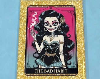 The Bad Habit Skeleton Rectangle Magnet – Edgy Skull Fridge Decor – Gothic Attitude Gift