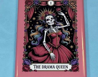 Drama Queen Skeleton Rectangle Magnet – Sassy Skull Fridge Decor – Funny Gothic Attitude Gift