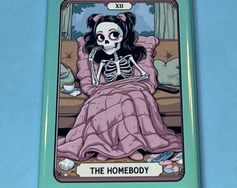 The Homebody Skeleton Rectangle Magnet – Cozy Skull Fridge Decor – Introvert Humor Gift