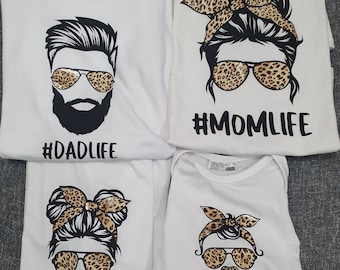 Momlife Dadlife Kidlife Babylife Leopard Familienshirt Family Shirt