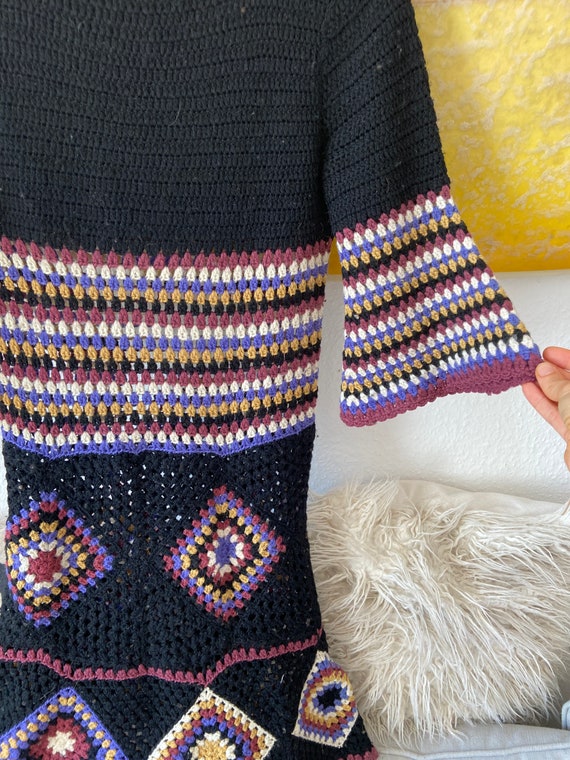 Vintage 70s crochet mini dress handmade wool - image 3