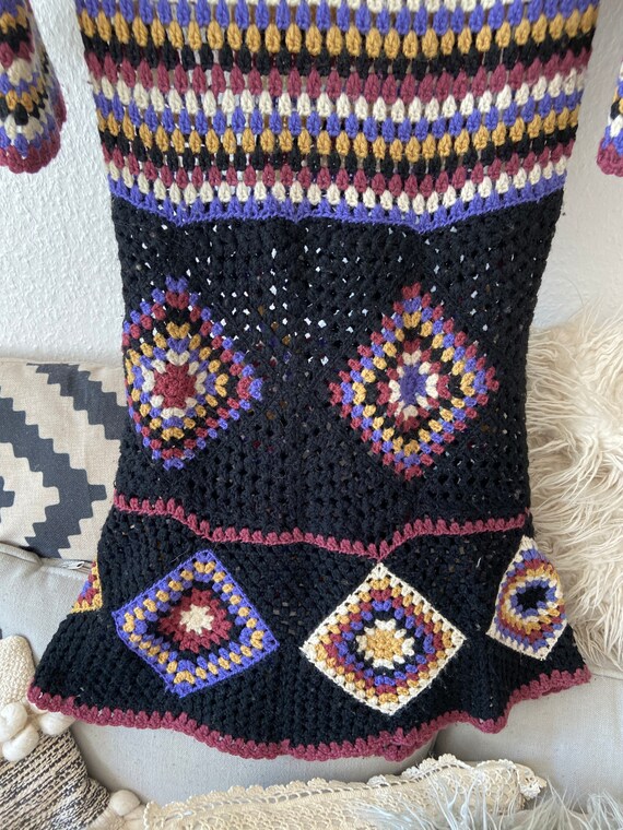Vintage 70s crochet mini dress handmade wool - image 5