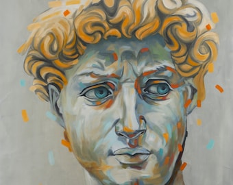 Originalgemälde eine Statue von David, Kunst Porträt, Wandkunst Dekor, David Porträt bunt, Geschenke Ölgemälde