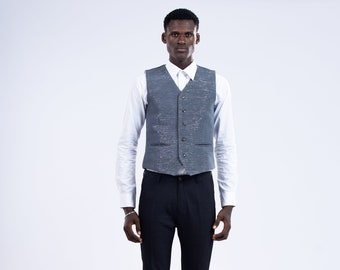 Luxury Mens Graphite Formal Kente Waistcoat