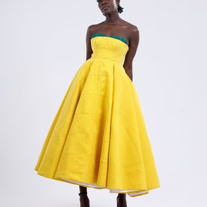 Yellow Custom Made Vintage Inspired Strapless Corseted Kente Midi Gown image 5