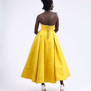 Yellow Custom Made Vintage Inspired Strapless Corseted Kente Midi Gown image 4