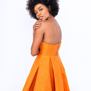 Orange Custom Made Vintage Inspired Strapless Corseted Kente Midi Gown image 1