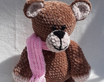 Kuschelteddy mit rosa Schal, Geburtstagsgeschenk, Spielzeug, Kuscheltier, Handarbeit, Plüschtier, Teddy, Kinderspielzeug