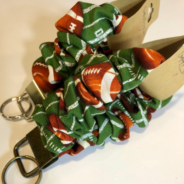 Football Scrunchie Wristlet Keychain, Keyfob Holder, Key Fob, gift for her, Football Season Accessory