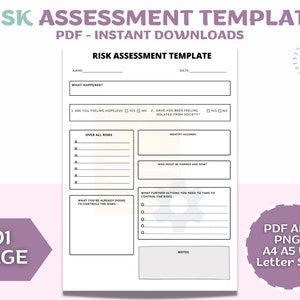 Risk Assessment Template, Mental Health Form, Risk Management Tool ...
