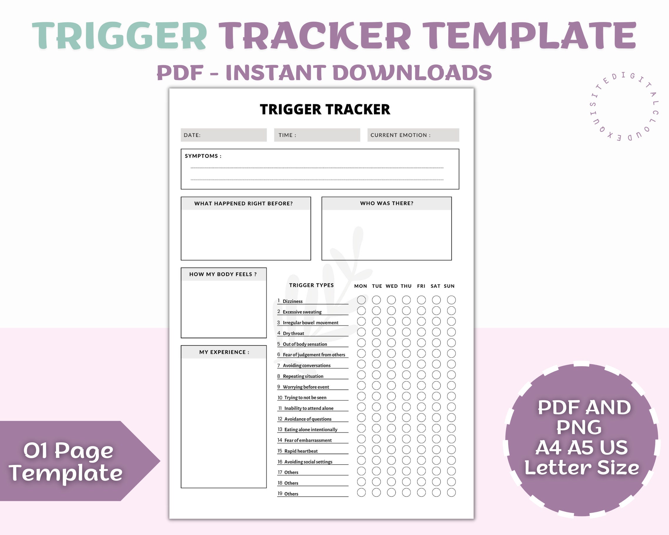 Trigger Tracker Template Instant Downloads, Track Responses to Triggers