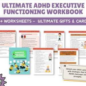 ADHD Executive Functioning Skills Strategies Psychoeducation Worksheets, Executive Functioning Wheel, Mental Health Therapy Worksheets