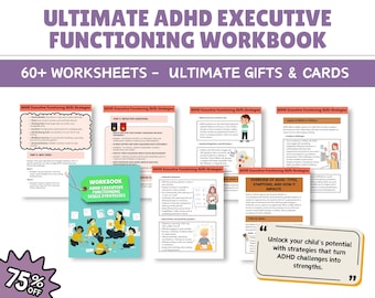 ADHD Executive Functioning Skills Strategies Psychoeducation Worksheets, Executive Functioning Wheel, Mental Health Therapy Worksheets