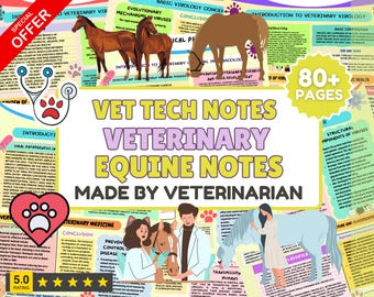 Bundel met veterinaire notities paarden: studentengids dierenarts tech (digitale download)