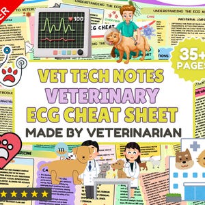 ADVANCE Vet Med ECG Cheat Sheets Bundle, Vet Nurse ECG Guide, Vet Tech Ecg Guide Vet Tech Notes, Veterinary Notes
