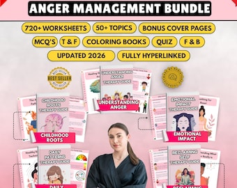 Anger Management Mega Bundle Workbook, 720+ Pages, 50+ Topics, Hyperlinked, Coloring Books, Quiz, (Digital Download)