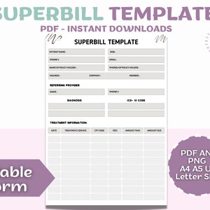 Fillable Superbill Template Instant Downloads, Therapy Session, Therapy ...