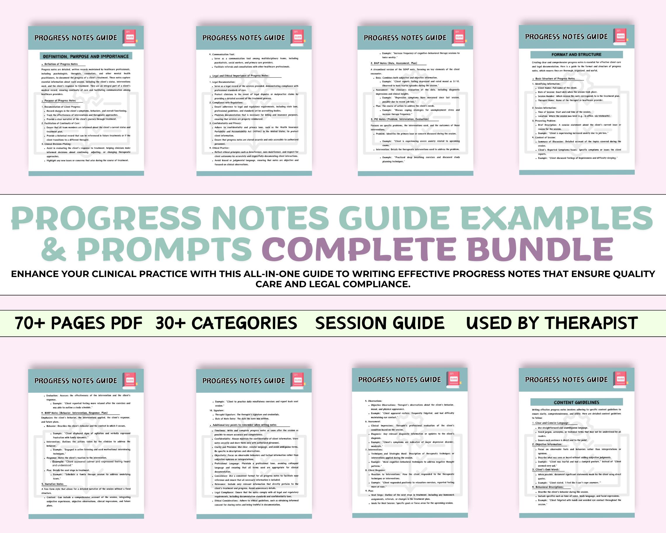 Therapist Progress Notes Guide: Examples & Prompts (PDF) - Etsy