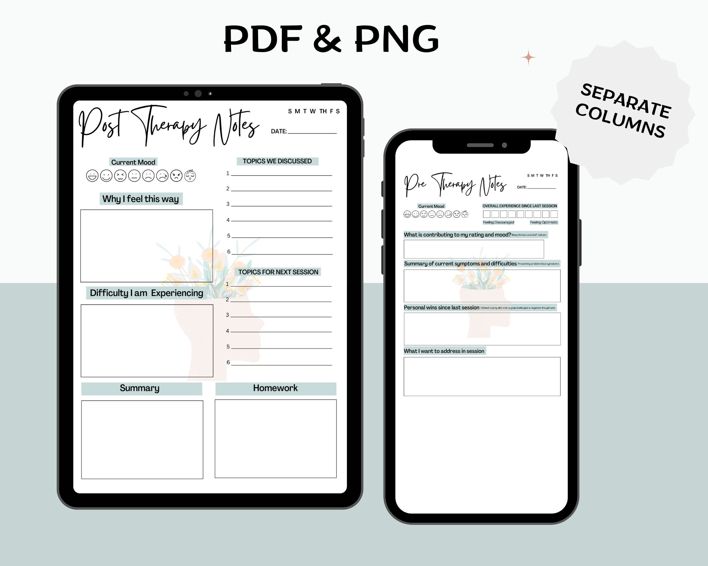 Pre & Post Therapy Notes Fillable Form Therapy Notes Therapy Journal Therapy Planner Therapy