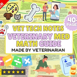 Vet Med Math Guide Bundle Perfect for Veterinary Students Vet Notes for Vet Techs, Vet Students; Veterinary Calculations Cheat Sheets