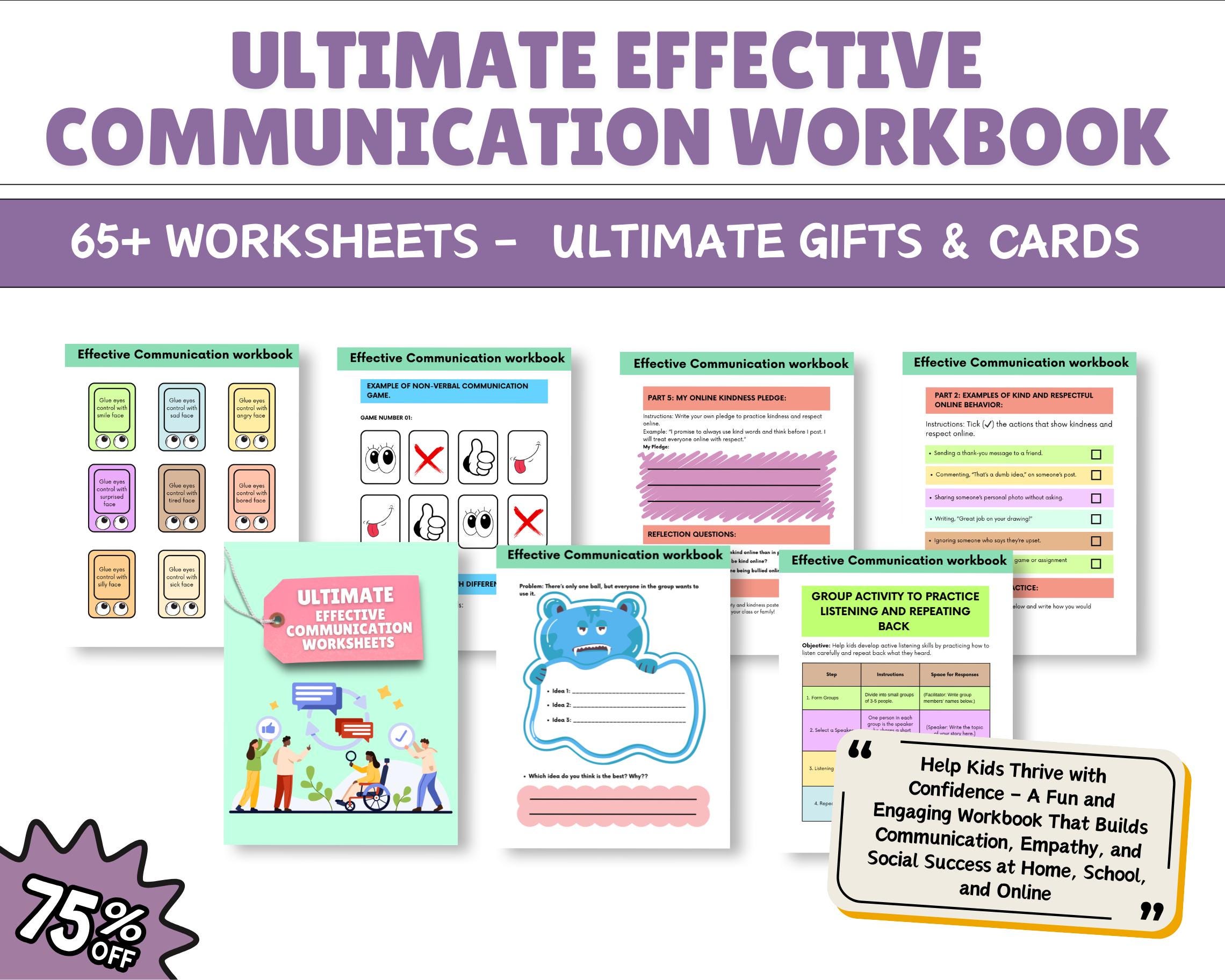 Effective Communication Workbook for Adults & Teens, Therapist Toolkit Counseling Resources for Active Listening Assertive Communication