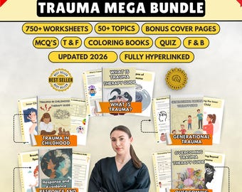 Trauma Workbook Mega Bundle, 750+ Pages, 50+ Topics, Hyperlinked, Coloring Books, Quiz, (Digital Download)