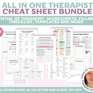 Therapist Cheat Sheets: Clinical Terms, Mental Health Assessment (PDF & PNG)