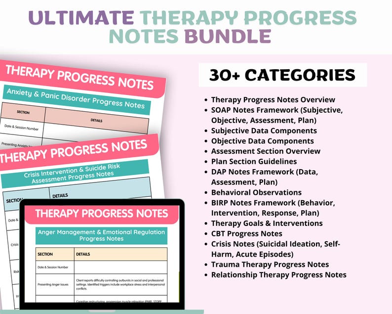 Therapy Progress Notes Guide: Clinical Documentation Tool (PDF & PNG ...