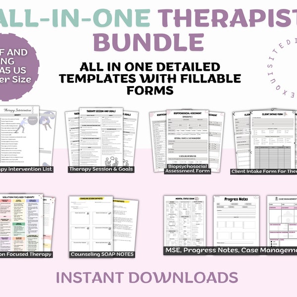 Psychotherapy Documentation Bundle - Psychotherapy Progress Note Form - Therapy Intervention - Therapist Notes - Counseling Note - Fillable