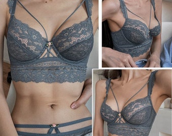 1601# French Underwear Set Women′ S Strapless Gathering Sexy Back