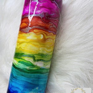 Rainbow Alcohol Ink Tumbler 20oz Skinny