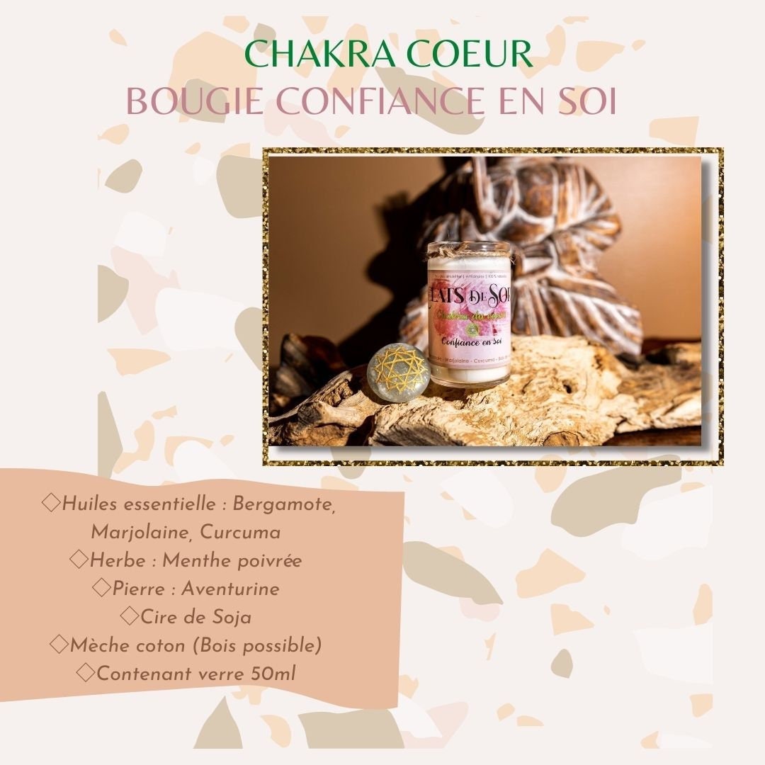 Bougie Confiance en Soi Chakra Cœur - Huile Essentielle - Parfumée-Vert - Aventurine - Frais