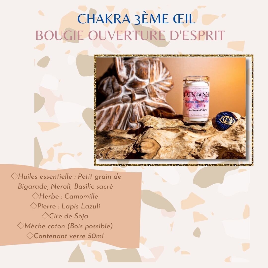 Bougie Ouverture d'esprit Chakra 3Ème Œil - Huiles Essentielles - Parfumée - Lapis-Lazuli - Bleu