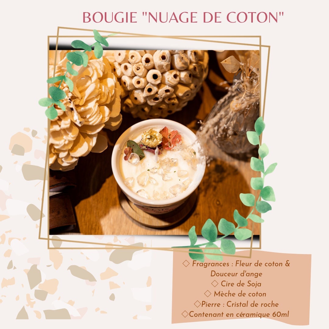 Bougie Fleur de Coton-Parfumée - Fragrance-Cristal Roche - Fleurs Séchées