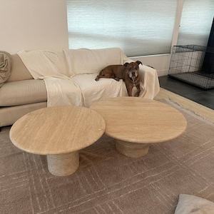 Round Travertine Coffee Table for Living Room, Modern Living Room Furniture