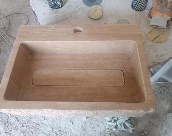 Rectangular Special Design Travertine Washbasin Split Face, Rock Face