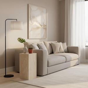 Mesa auxiliar cúbica de travertino hecha a mano: muebles de salón modernos