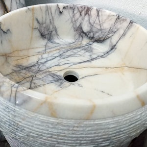 Lilac Natural Stone Vessel Sink Honed and Filled, Chamfered Marble Sink, Natural Stone Sink,Handmade Sink,Stone Sink