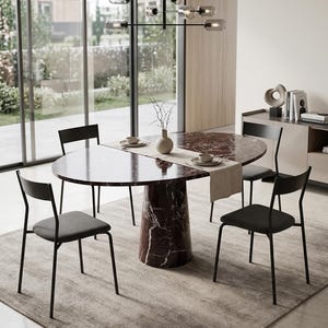 Oval Rosso Levanto Marble Dining Table – Handcrafted Natural Stone with Conical Base