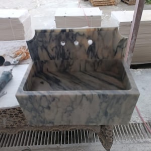 Calacatta Viola Marble Bathroom Sink: Hand-Carved Stone, 30&quot; x 16&quot;