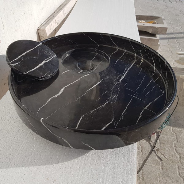 Alexander Black / Toros Black Marble Above Counter Artistic Vessel Sink Polished, Natural Stone Luxury wash basin