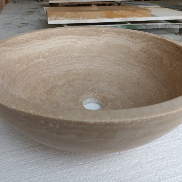 Beige Travertine Natural Stone Vessel Sink Honed and Filled, Chamfered Marble Sink, Natural Stone Sink,Handmade Sink,Stone Sink