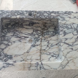 Hand-Carved Calacatta Viola Marble Sink: Wall Mount Bathroom Decor (32x17x4 inches)