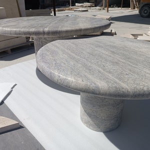 Round Silver Travertine Coffee Table For Living Room, Modern Living Room Furniture