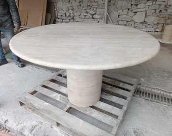 Customizable Travertine Raund Dining Table - Unique and Elegant Design - White Small Dining Table