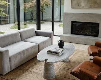 Handmade Oval Travertine Coffee Table: Modern Living Room Furniture