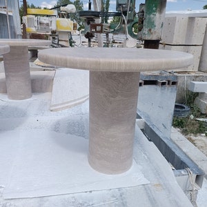 Round Customizable Travertine Coffee Table For Living Room, Modern Living Room Furniture Set of 3