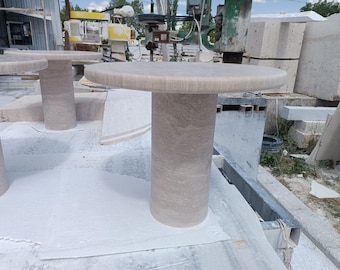 Handmade Travertine Coffee Table: Modern Round Living Room Furniture 3-teiliges Set