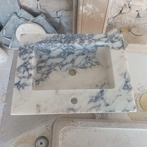 Hand-Carved Calacatta Viola Marble Sink: Wall Mount Bathroom Vessel